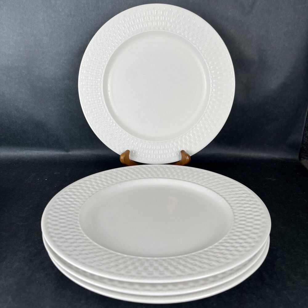Set Of 4 Oneida Wicker Basket Weave Dinner Plates White 10 3/4"